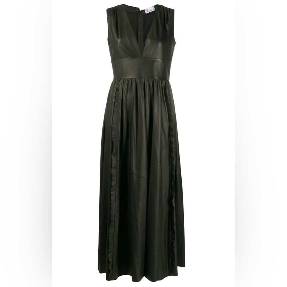 RED Valentino Black lamb skin leather Sleeveless Maxi Dress Sz 42